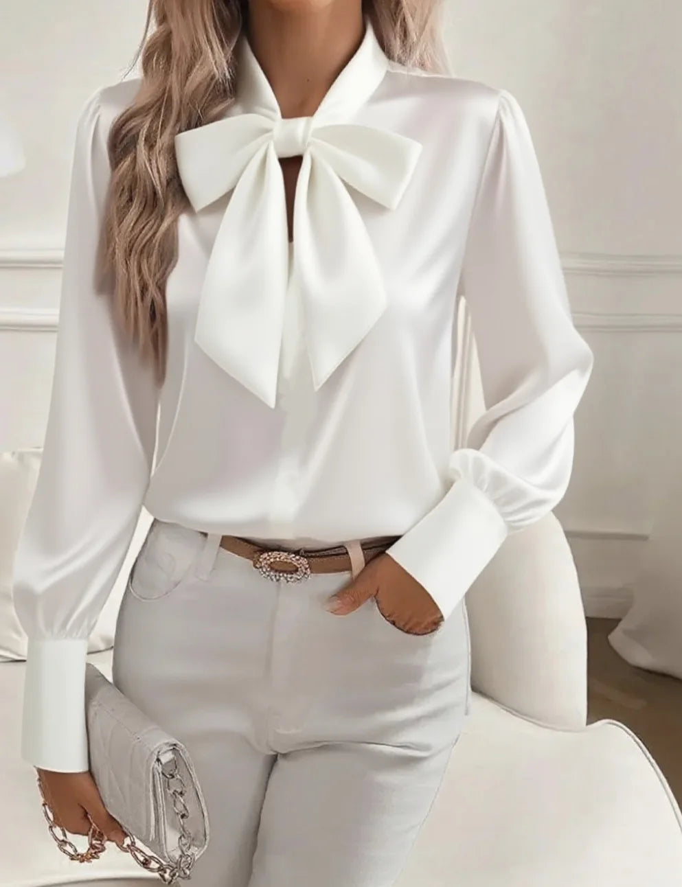 Satin Éclat™ Women’s Bow Long Sleeve Shirt