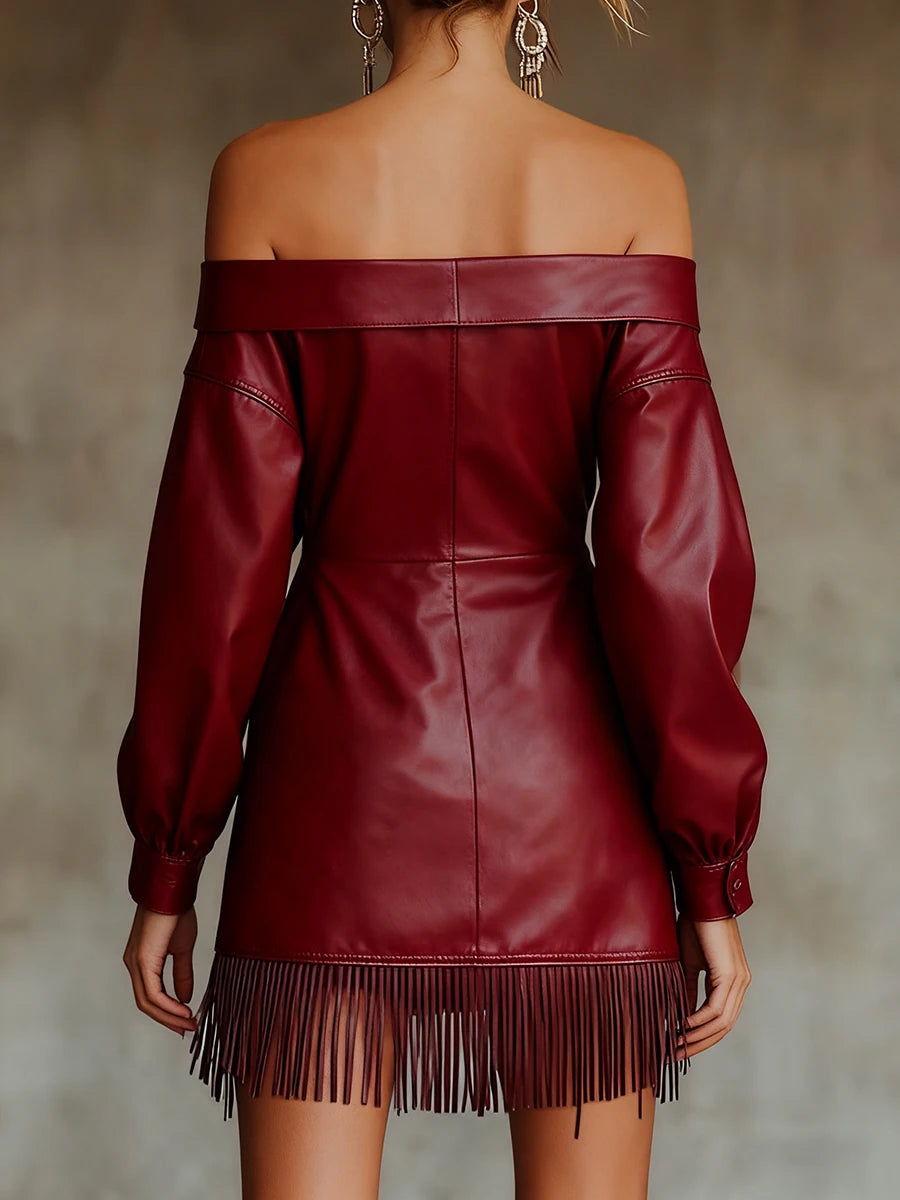 Amoura Dresses™ PU Leather Tassel Mini Dress