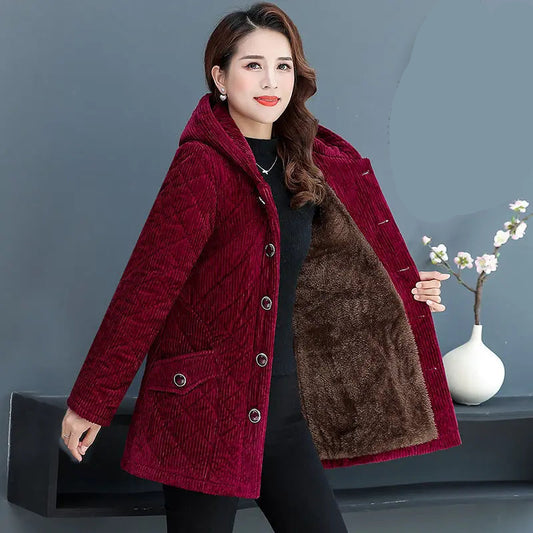 Lunara Winter™ Hooded Corduroy Faux Fur Lined Coat