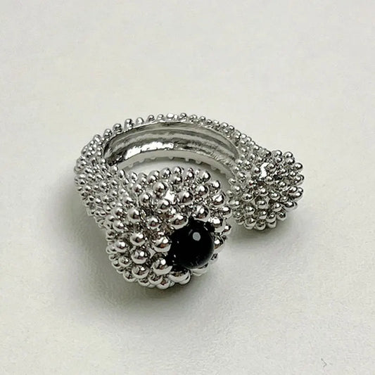 Elara Jewelry™ Beaded Black Gemstone Statement Ring