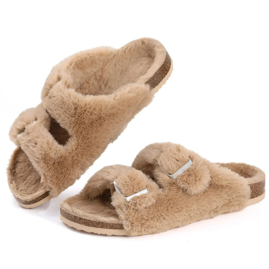Solenne Shoes™ Fluffy Double Buckle Slide Sandals