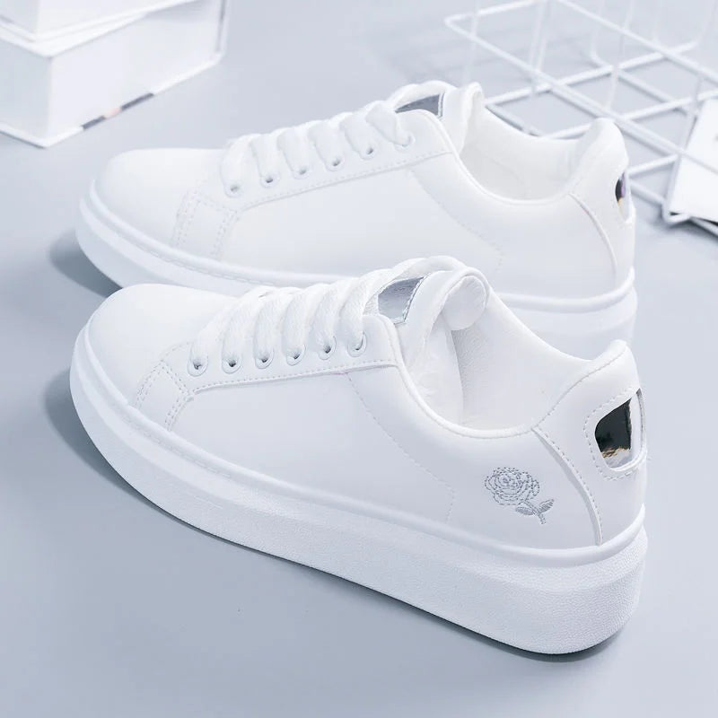 Solenne Shoes™ Embroidered White Leather Sneakers