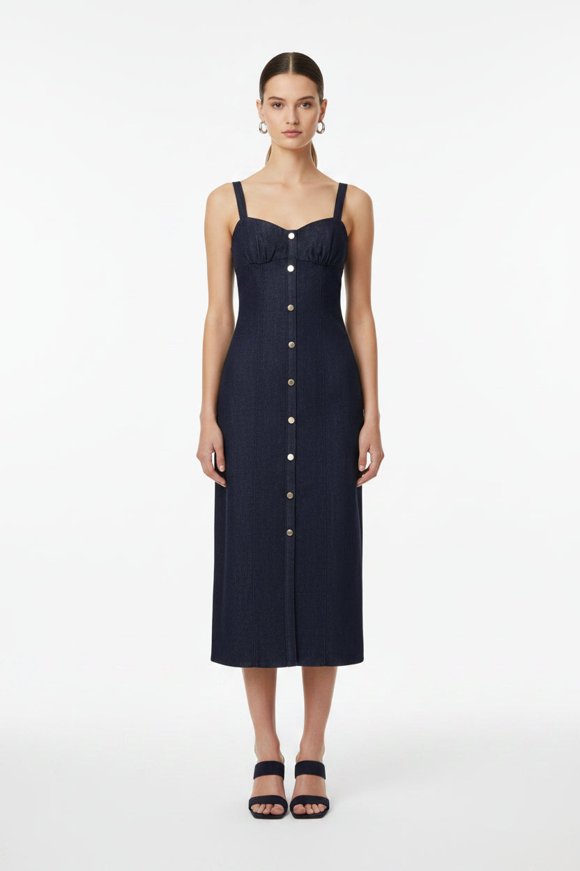Amoura Dresses™ Strap Button Denim Dress