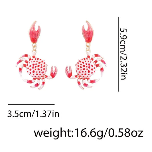 Elara Jewelry™ Red Crab Dangle Earrings