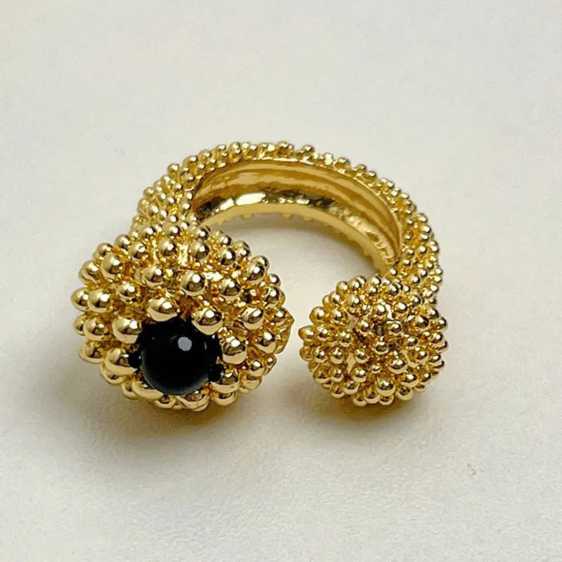 Elara Jewelry™ Beaded Black Gemstone Statement Ring