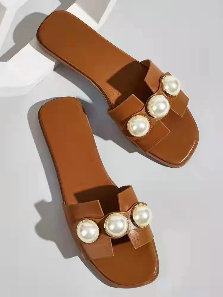 Solenne Shoes™ Fashion Pearl Flat Sandals