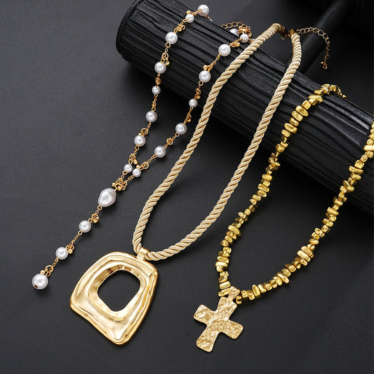 Elara Jewelry™ Geometric Square Pendant Necklace Set