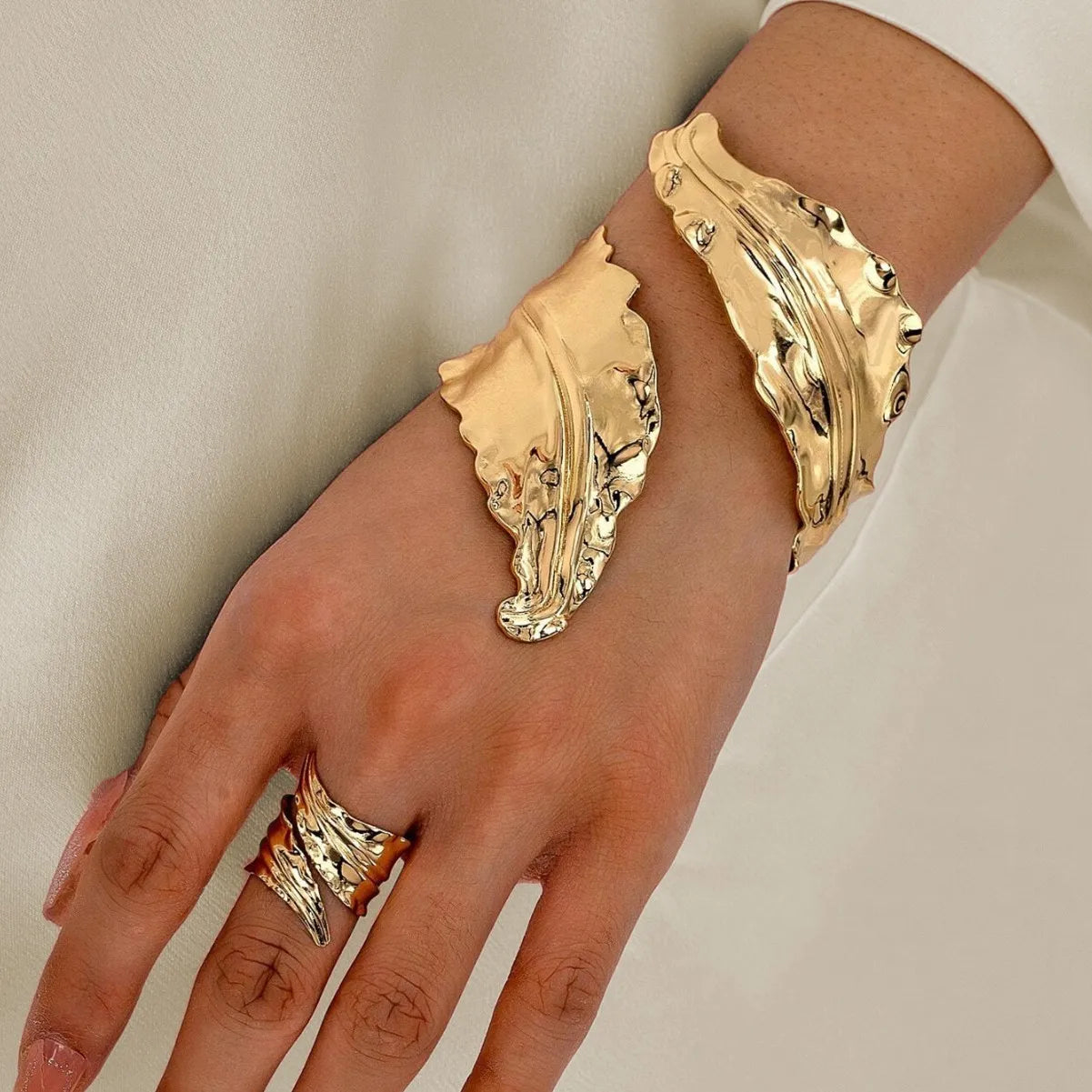 Elara Jewelry™ Sculptural Gold Cuff Bracelet