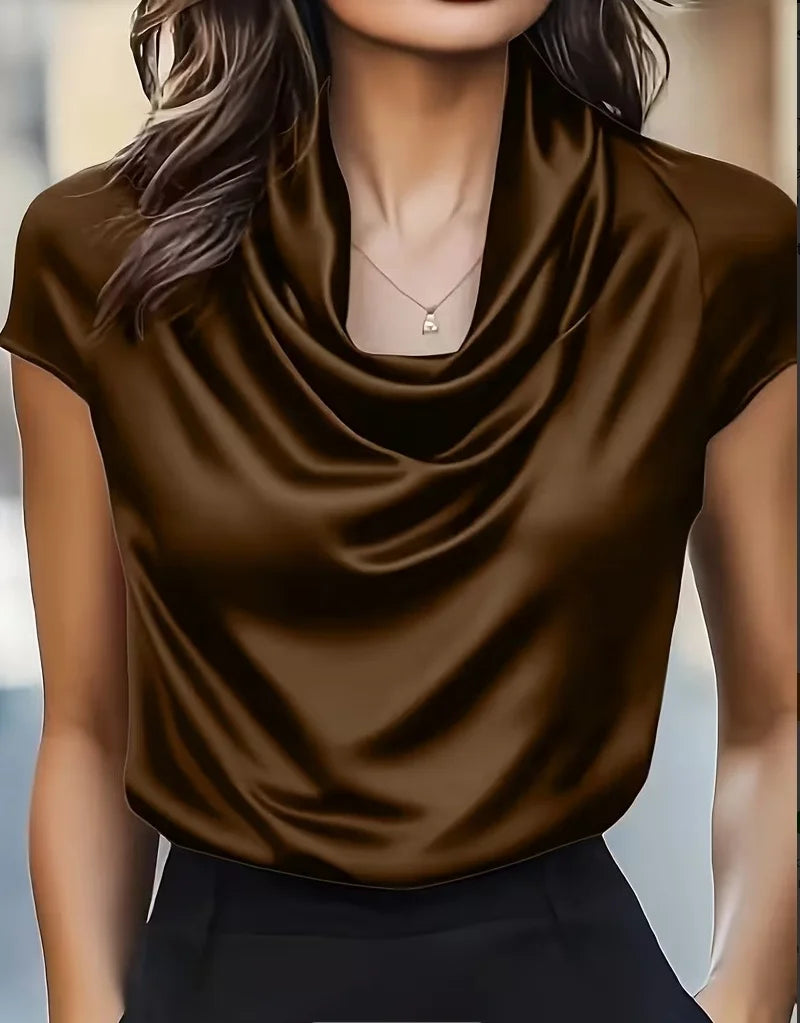 Satin Éclat™ Satin Neck Short Sleeve Blouse