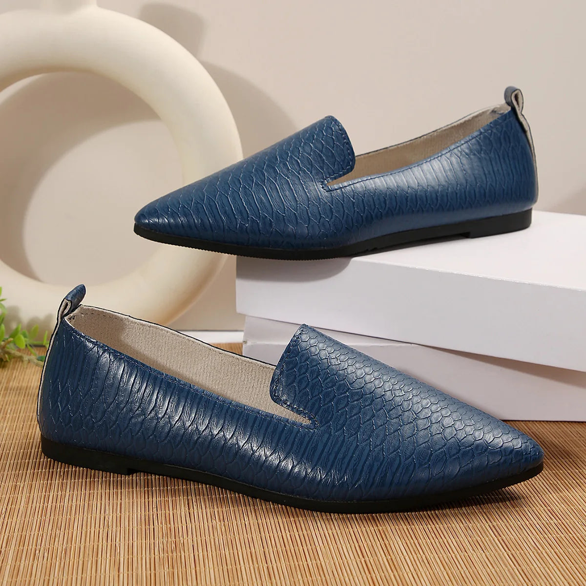 Solenne Shoes™ Leather Pointed-Toe Loafer Ballet Flats