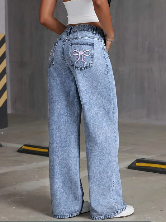 Lunara Winter™ Denim Wide Leg Pants with Bow Detail
