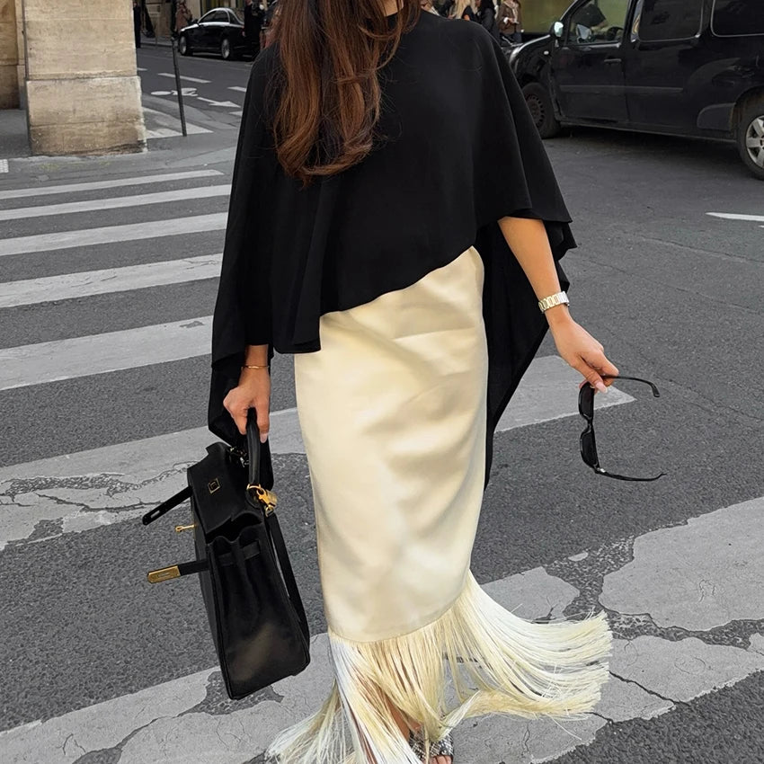 Satin Éclat™ Tassels Midi Skirt