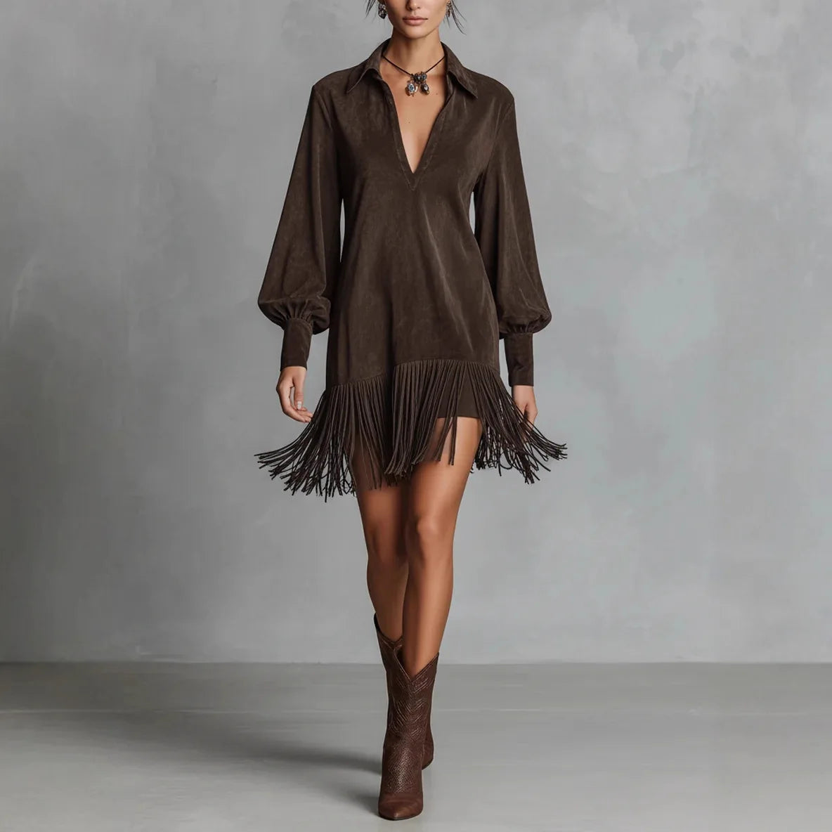 Amoura Dresses™ Faux Suede Tassel Dress