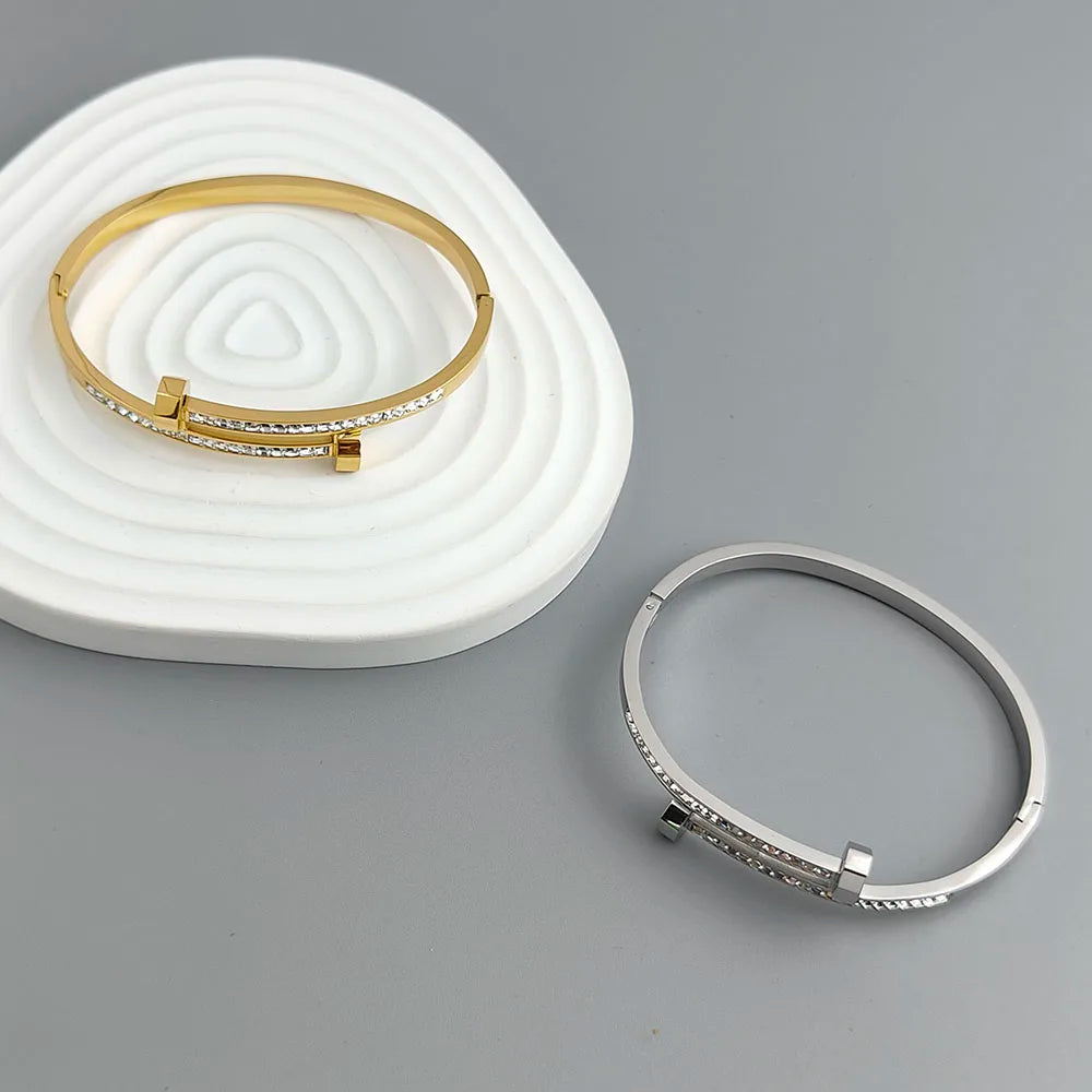 Elara Jewelry™ Crystal Pavé Hinged Bangle Bracelet