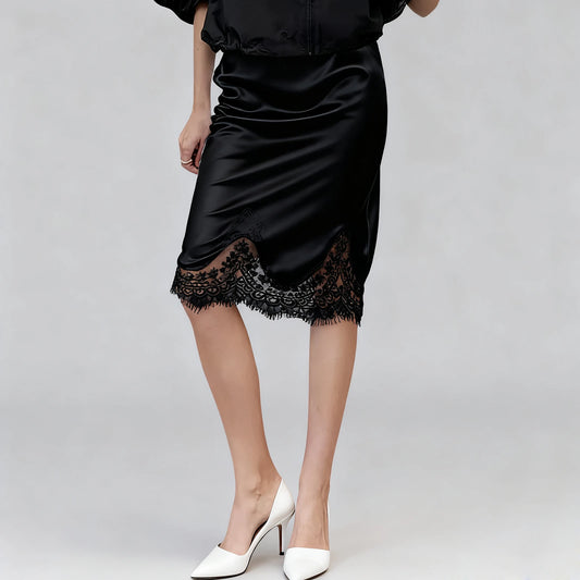 Satin Éclat™ Satin Half Slip Skirt with Lace