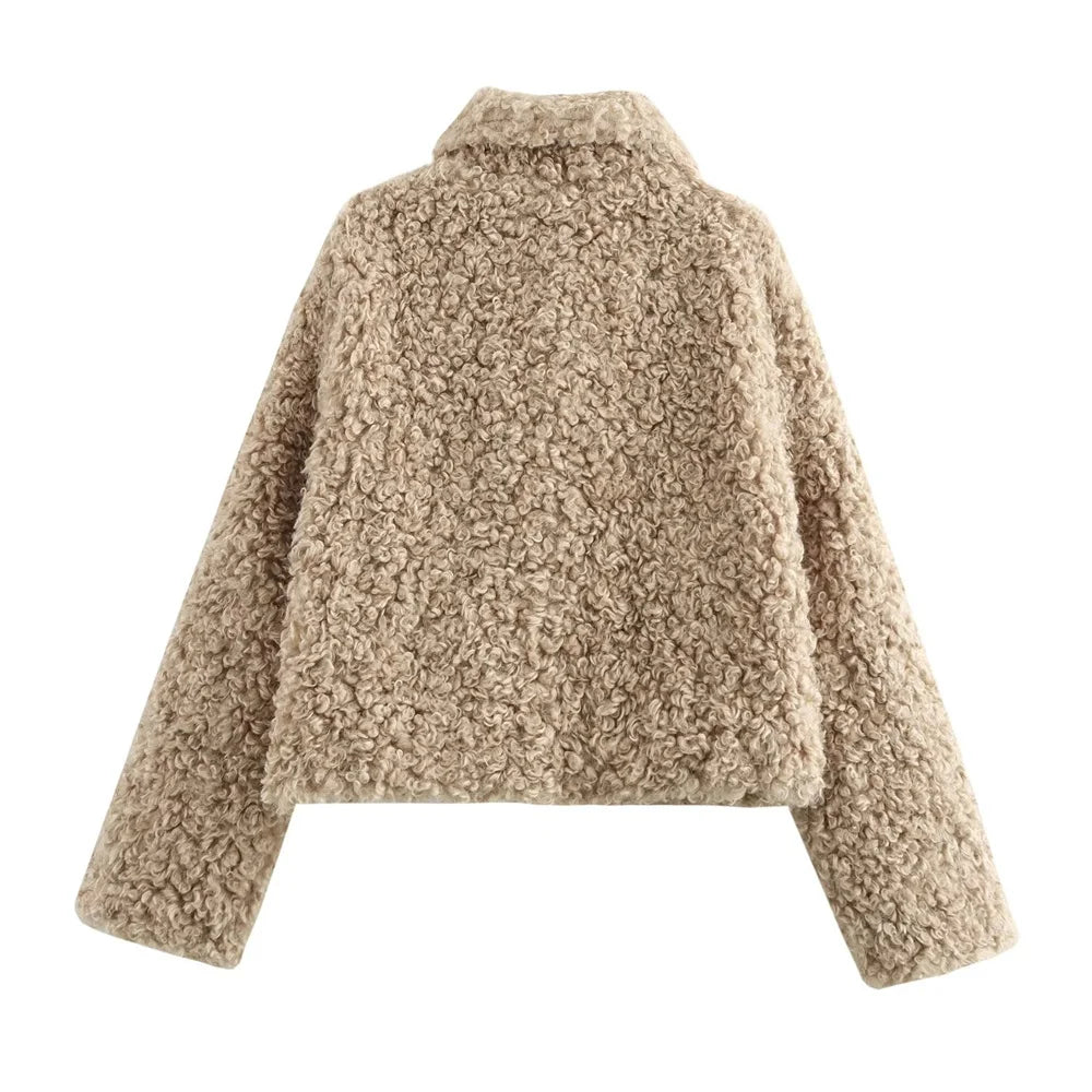 Lunara Winter™ Cropped Plush Teddy Fur Toggle Jacket