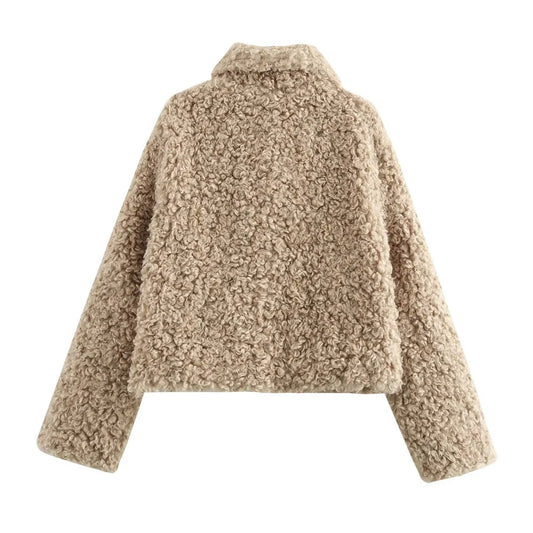 Lunara Winter™ Cropped Plush Teddy Fur Toggle Jacket