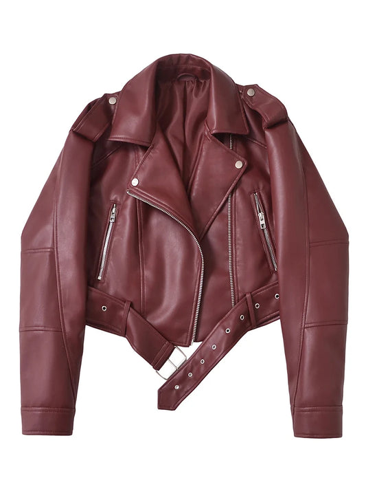 Lunara Winter™ Burgundy Faux Leather Moto Jacket
