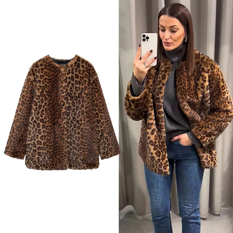Lunara Winter™ Plüsch-Kunstpelzmantel mit Leopardenmuster