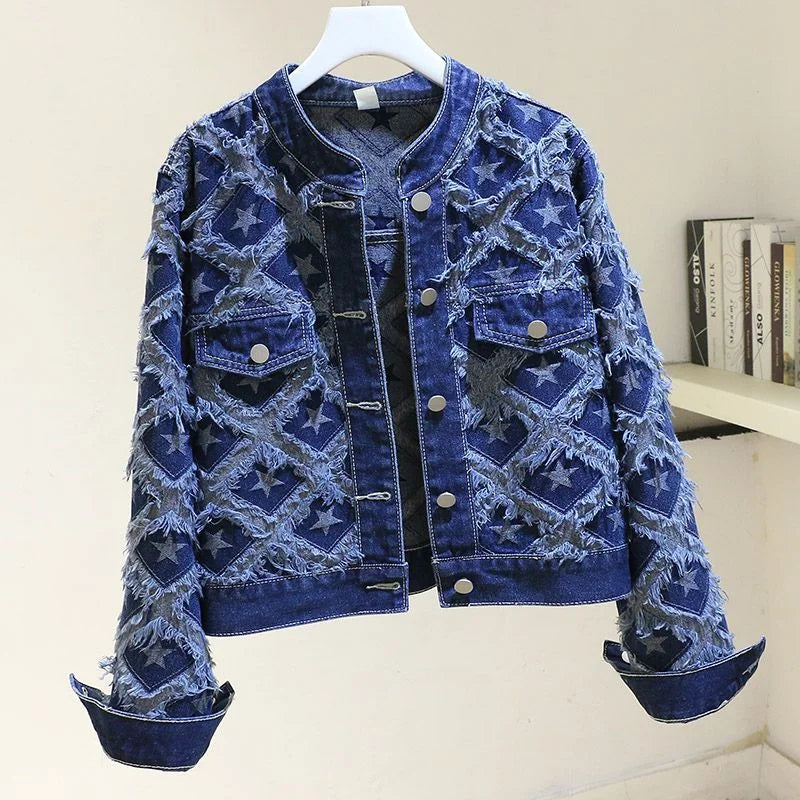 Lunara Winter™ Round Neck Printed Denim Jacket