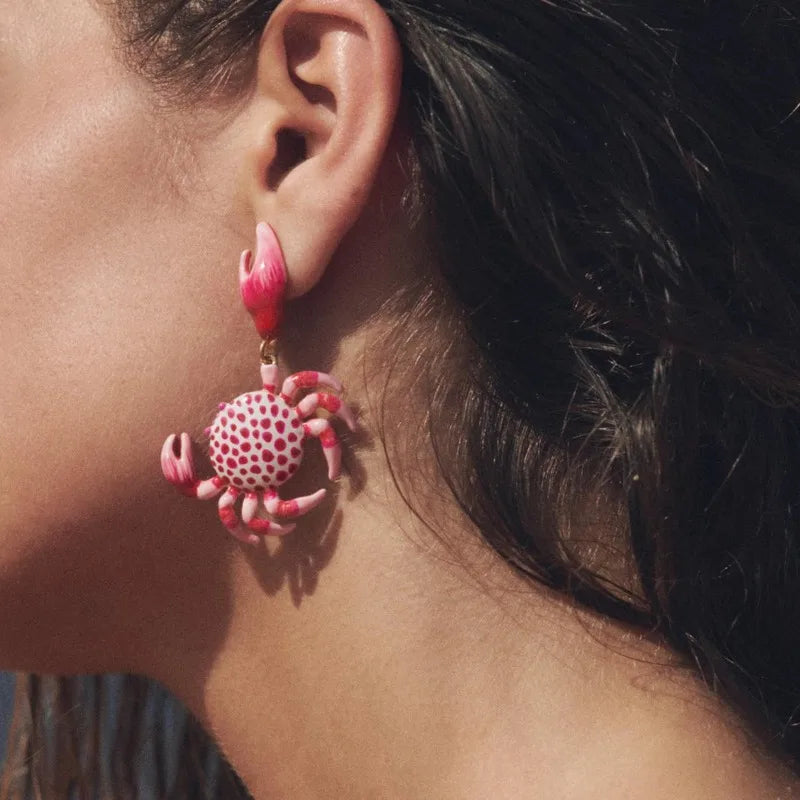 Elara Jewelry™ Red Crab Dangle Earrings