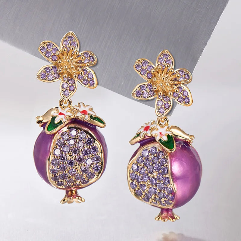 Elara Jewelry™ Purple Pomegranate Crystal Drop Earrings