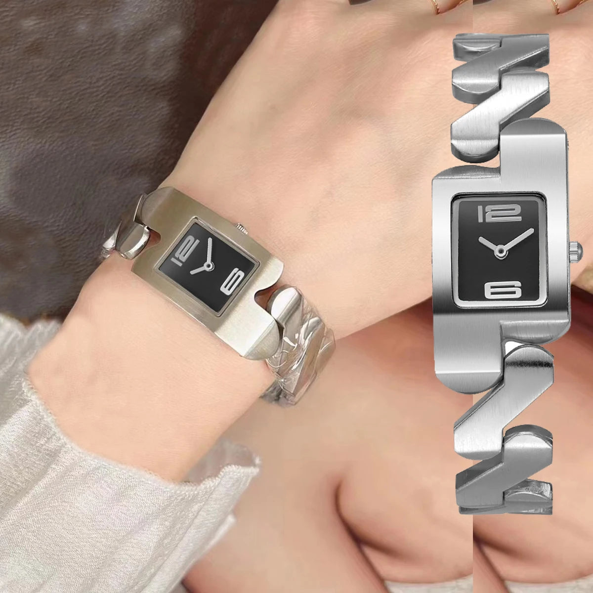 Velya Watches™ Reloj con correa de acero y esfera cuadrada