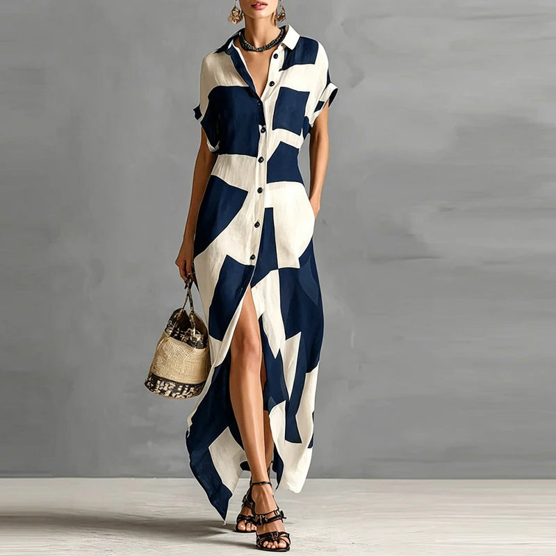 Amoura Dresses™ Geometric Dress with Buttons