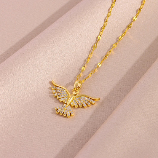 Elara Jewelry™ Golden Crystal Bird Pendant Necklace