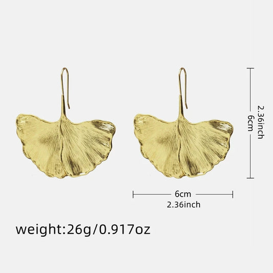 Elara Jewelry™ Golden Ginkgo Leaf Drop Earrings