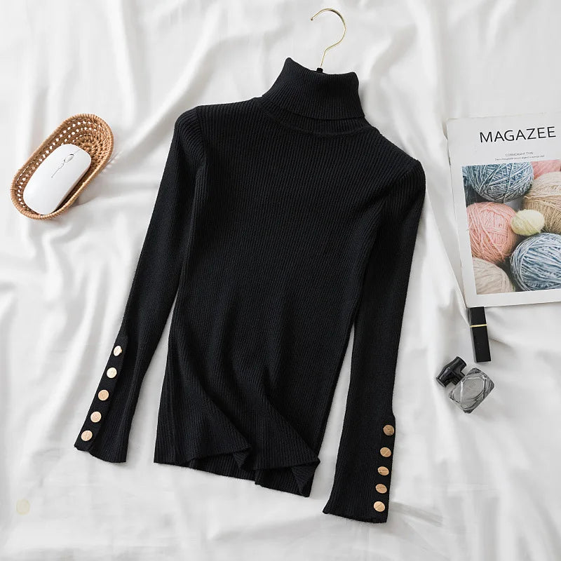 Rollkragenpullover von Lunara Winter™ mit Knopfdetails