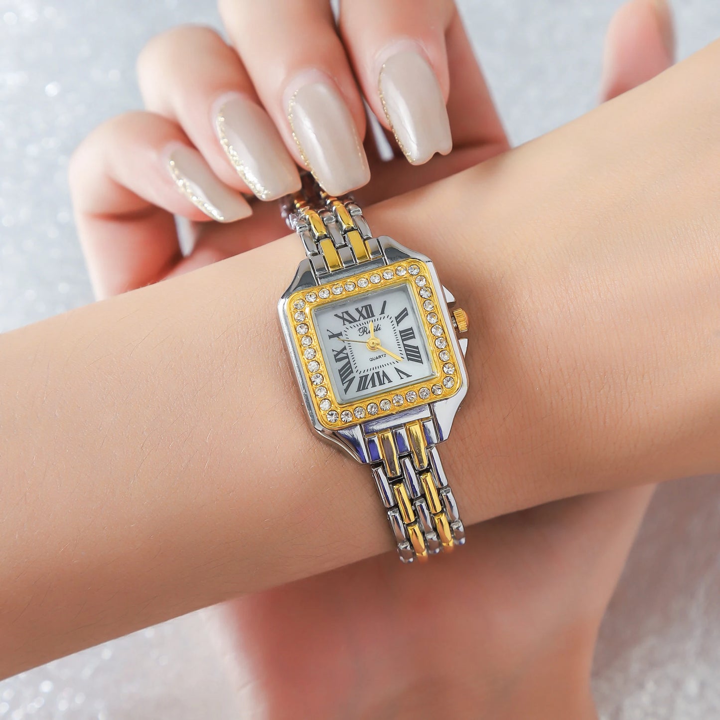 Velya Watches™ pulseira de aço com mostrador quadrado e quartzo