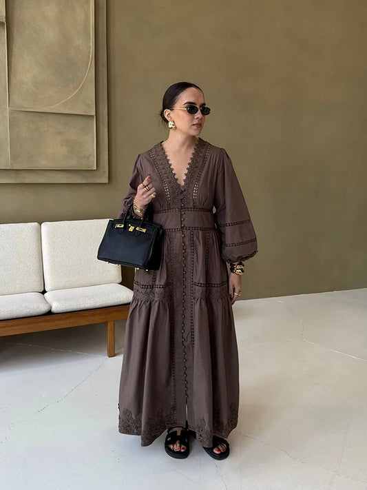 Amoura Dresses™ Hollow Embroidery Long Dress