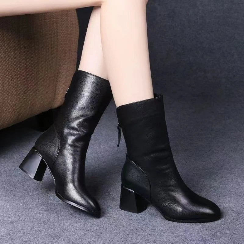 Solenne Shoes™ Leather Block Heel Boots