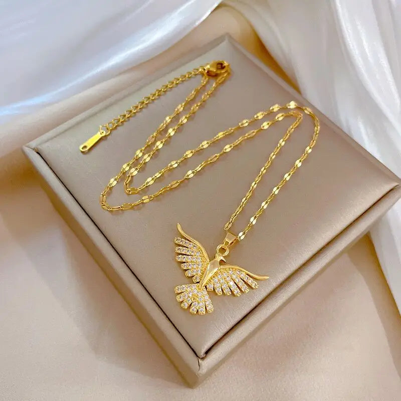 Elara Jewelry™ Golden Crystal Bird Pendant Necklace