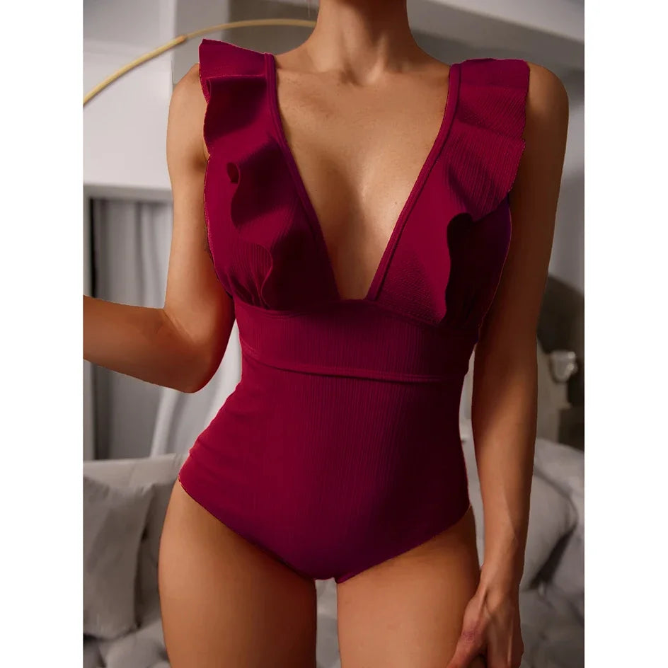 Monokini con volant a coste SeaLure™ Riviera