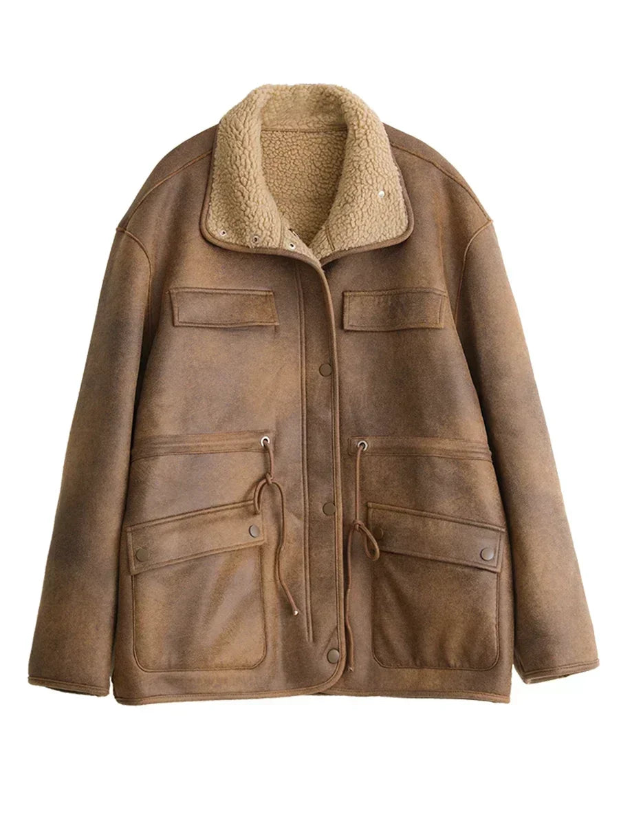 Lunara Winter™ Cropped Faux Leather Sherpa Jacket