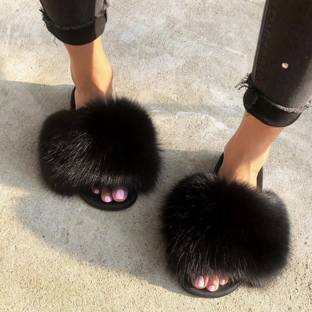 Lunara Winter™ Fox Fur Slides for Women