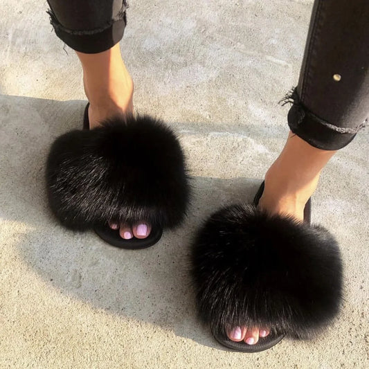 Lunara Winter™ Fox Fur Slides for Women