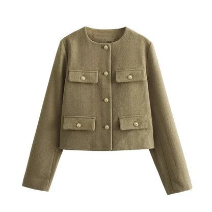 Lunara Winter™ Cropped Tweed Button Jacket