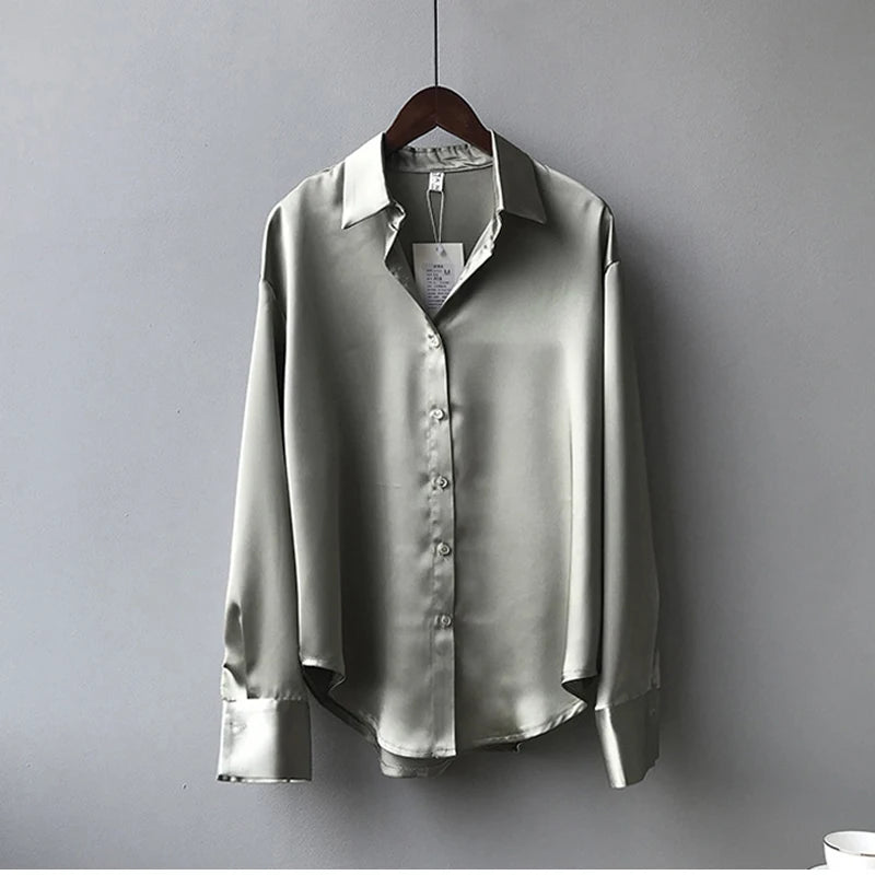 SatinÉclat™ Button Blouse Women
