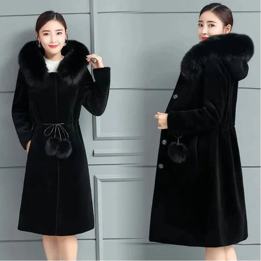Lunara Winter™ Luxury Faux Fur Hood Velvet Coat