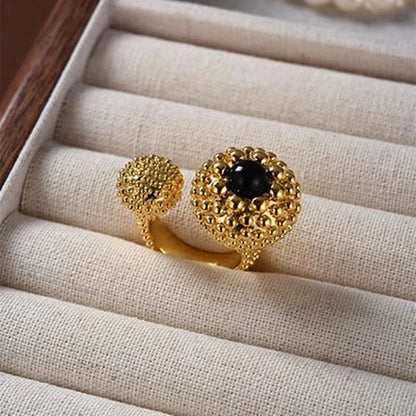 Elara Jewelry™ Beaded Black Gemstone Statement Ring