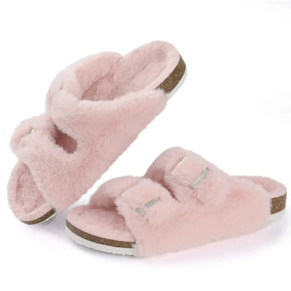 Solenne Shoes™ Fluffy Double Buckle Slide Sandals