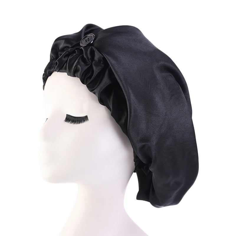 SatinÉclat™ Long Silk Touch Sleep Cap with Button