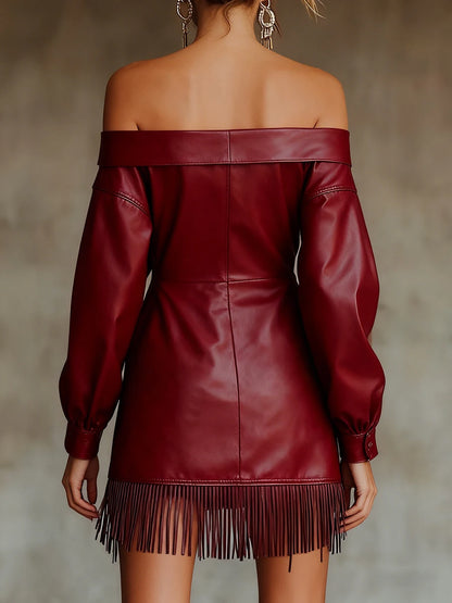 Amoura Dresses™ PU Leather Tassel Mini Dress
