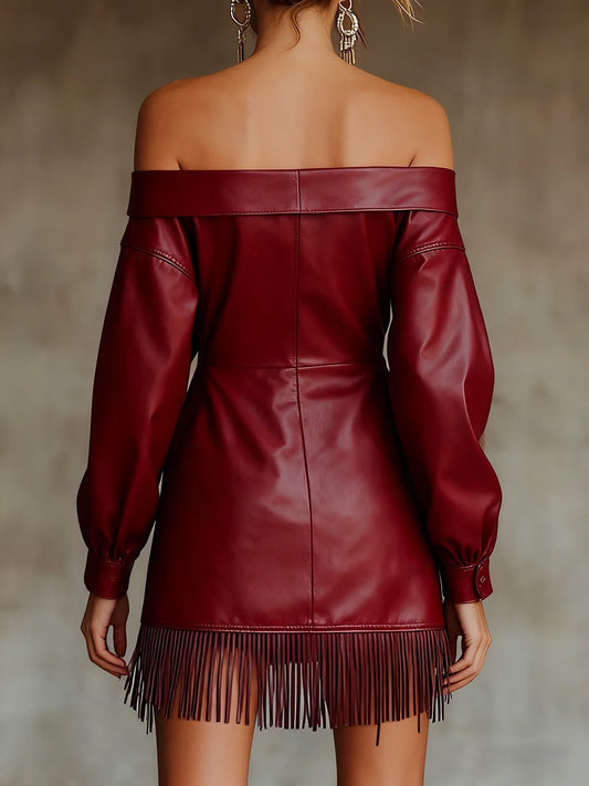 Amoura Dresses™ PU Leather Tassel Mini Dress
