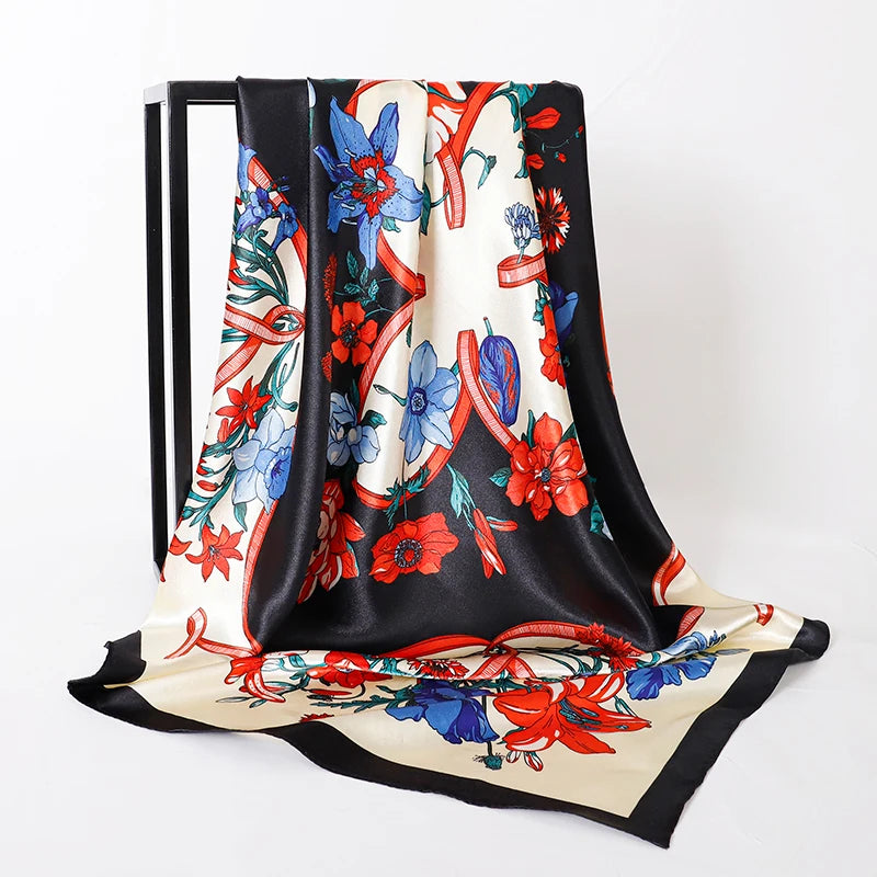 SatinÉclat™ Fashion Silk Square Scarf for Women