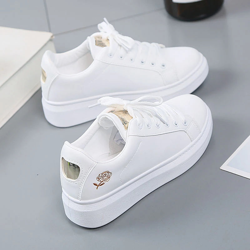 Solenne Shoes™ Embroidered White Leather Sneakers