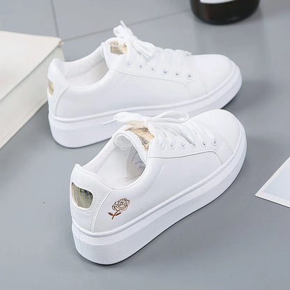Solenne Shoes™ Embroidered White Leather Sneakers